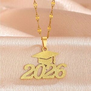 2026 Graduation Necklace | 18K Gold Plated Stainless Steel Grad Cap Pendant